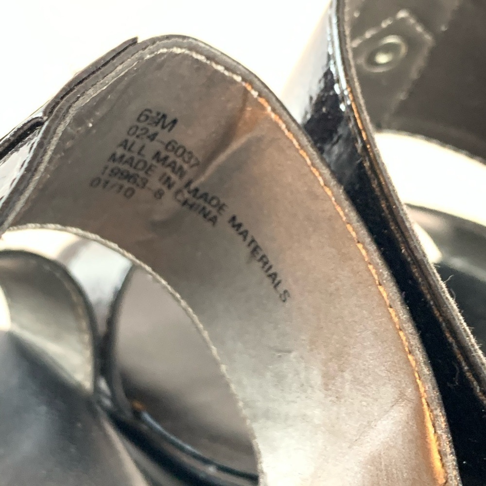 Kate Ann Black Patent Wedge Slide Sandals Silver Accent Size 6.5M - Picture 7 of 11